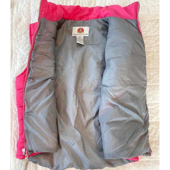 Vintage 90's Tweety Bird Looney Tunes Hot Pink Puffer Vest Junior 14/ Women S - Picture 6 of 14